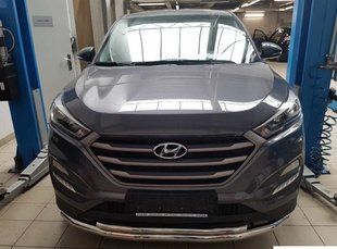 Захист переднього бампера ВУС подвійний Hyundai Tucson 2016+ кенгурятник захист бампера дуги пороги AUG0800 фото