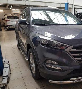 Бічна захист пороги майданчик Hyundai Tucson 2016+ кенгурятник захист бампера дуги пороги AUG0802 фото