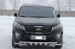 Кенгурятник передний двойной ус Kia Sorento 2015+ SHARK Защита бампера AUG0179 фото