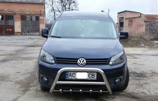 Кенгурятник передній захист бампера Volkswagen Caddy 2010-2015 з нержавіючої сталі з грилем та трубою AUG0231 фото